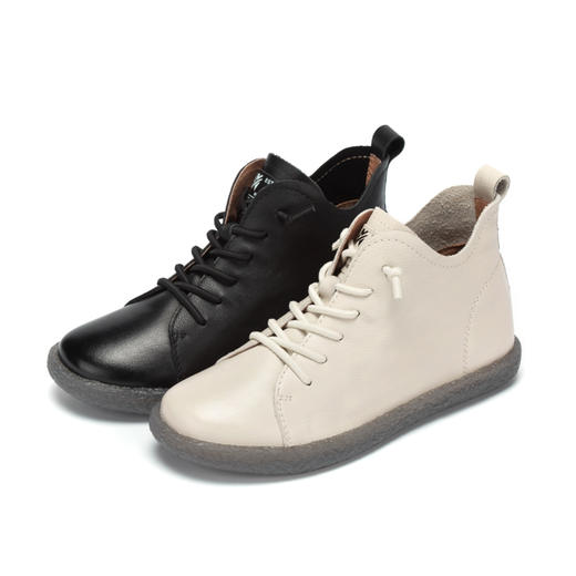 西村名物2020冬季新款短靴牛皮革平底英伦风复古时装靴女X20DF40011 商品图0