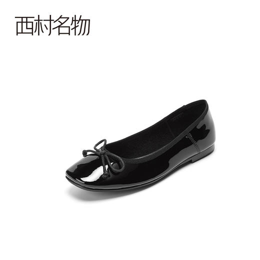 西村名物2020秋季新款牛皮漆革平底蝴蝶结优雅大方单鞋女T20CE30631 商品图3