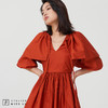 【玩色游戏】枫叶橘造型感斗篷V领嘭嘭连身裙 商品缩略图2