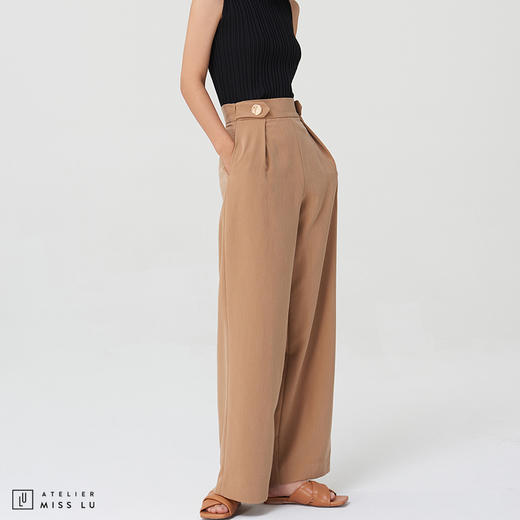 AtelierMissLu-【绝对气场】 腰部褶皱设计高腰阔腿裤 商品图3