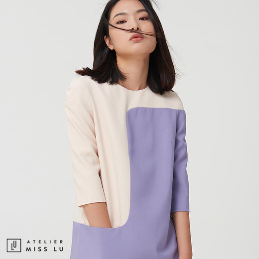 AtelierMissLu-【自有自在】 色块拼接不对称设计连身裙 商品图0