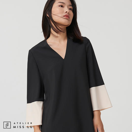 AtelierMissLu-【优雅之上】 黑白拼色简洁款连身裙 商品图3