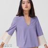 AtelierMissLu-【LESS IS MORE】 香芋紫拼色简洁款V领上衣 商品缩略图0