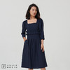 【宝藏ONE PIECE】藏青色压褶方领设计感连衣裙 商品缩略图1