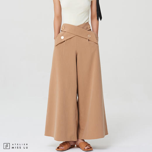 AtelierMissLu-【绝对气场】 腰部交叉设计高腰阔腿裤 商品图1