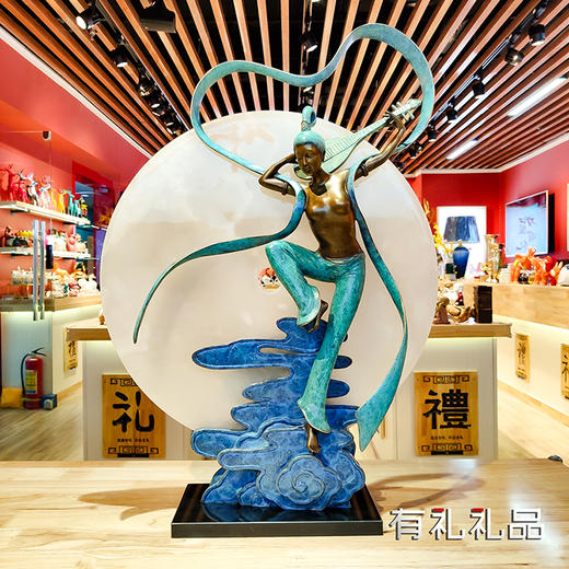 飞天瑶台 飞天+玉盘 出口级铜艺新中式纯铜玉石平安扣摆件客厅书房办公室装饰品 铜艺 创意 摆件 商品图1