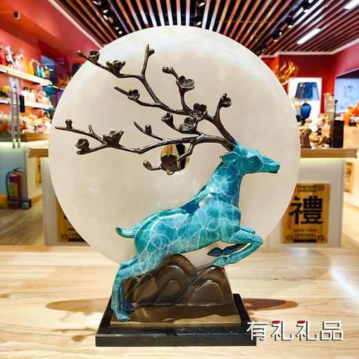 福禄圆满 鹿+玉盘 出口级铜艺 新中式纯铜玉石平安扣摆件客厅书房办公室装饰品花好月圆福禄圆满 铜艺 创意 摆件 商品图1