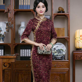 FD-QC1697201 新款高端复古真丝长款旗袍