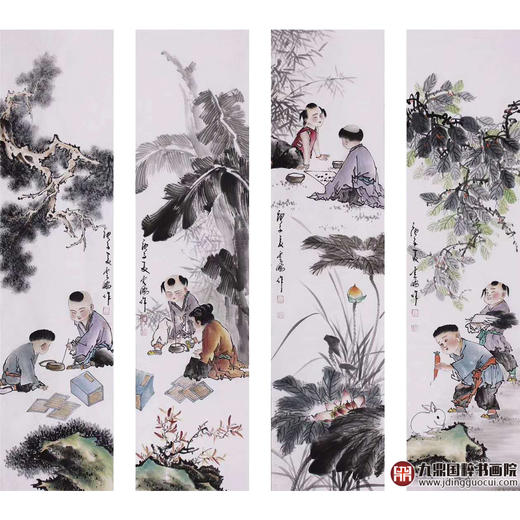 高云鹏《童趣图》34cm*138cm*4 人物四条屏作品 客厅/书房/茶室挂画 商品图1