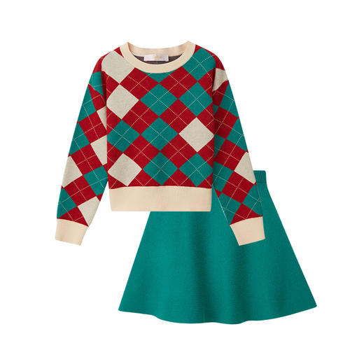 笛莎童装女童套装2020秋装新款中大童儿童时尚洋气女孩针织套装裙 商品图4