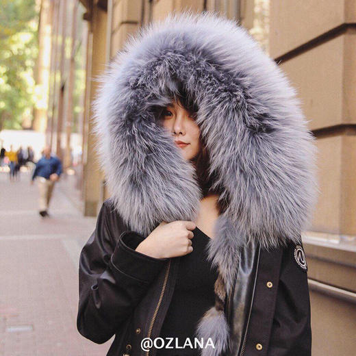 ozlana2020冬新款皮草大衣欧美毛领派克服女款狐狸毛保暖连帽外套