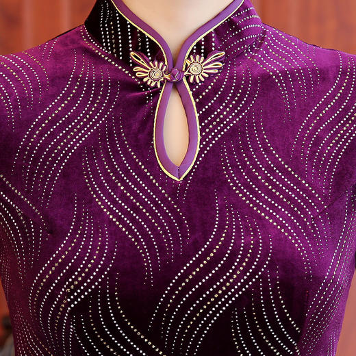 上海旗袍厂BJ-Q1039烫金秋季新款长款烫金旗袍 复古修身改良妈妈装旗袍连衣裙 商品图2