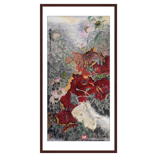 冯志光《荷韵》68*138cm 花鸟竖幅作品 卧室/餐厅挂画 商品图0