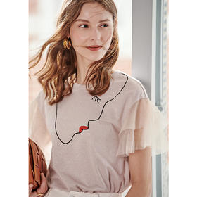 欧芮儿 网纱亮丝短袖T恤女新款夏季宽松网红体恤ins超火上衣潮