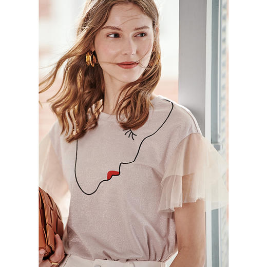 欧芮儿 网纱亮丝短袖T恤女新款夏季宽松网红体恤ins超火上衣潮 商品图0