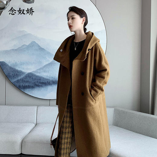 【商场同款】念奴娇长款显瘦H版型羊毛大衣外套驼色DN9C607 商品图4