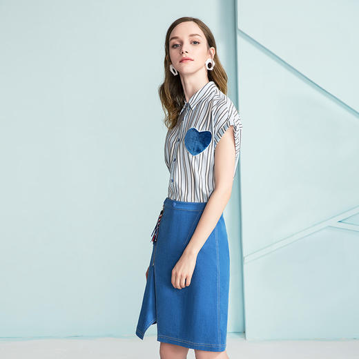 欧芮儿 开叉不规则牛仔裙女收腰a字半身裙 商品图2