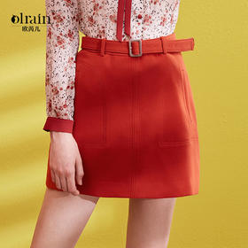 欧芮儿新年红色装女a字裙女短款高腰半身裙女短裙子