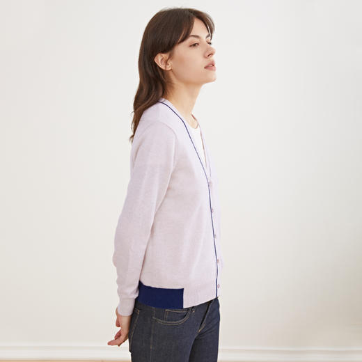 METTE羊绒世家2020秋冬新品女士100%山羊绒针织开衫V领撞色小外套 商品图3