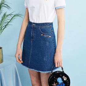 欧芮儿秋装女新款收腰显瘦a字裙女蓝色牛仔半身裙女短裙子