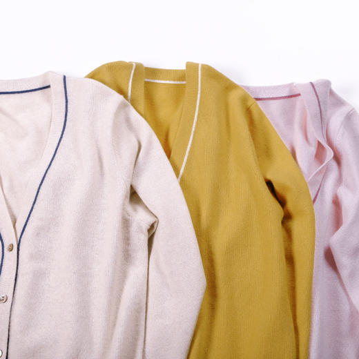 METTE羊绒世家2020秋冬新品女士100%山羊绒针织开衫V领撞色小外套 商品图6