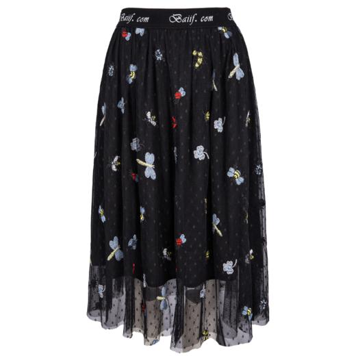 欧芮儿秋装女新款收腰显瘦黑色a字裙网纱半身裙女中长款潮 商品图3