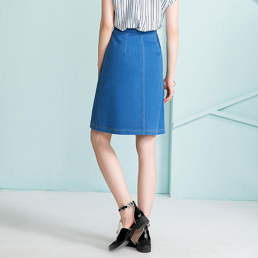 欧芮儿 开叉不规则牛仔裙女收腰a字半身裙 商品图1