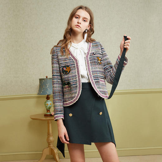 欧芮儿女一片式高腰半身裙不规则A字裙女时尚短裙 商品图1