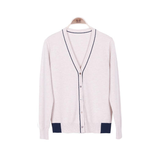 METTE羊绒世家2020秋冬新品女士100%山羊绒针织开衫V领撞色小外套 商品图11