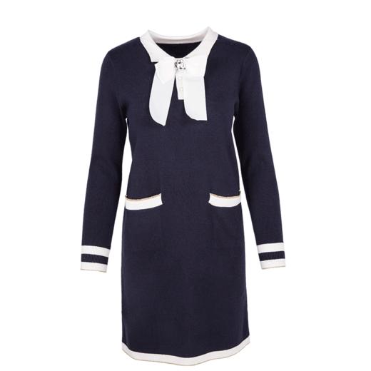 欧芮儿春装新显瘦蝴蝶结系带长袖针织连衣裙女中长款 商品图4