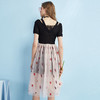 欧芮儿 夏装新款蕾丝拼接V领网纱绣花针织连衣裙女中长款裙子 商品缩略图1