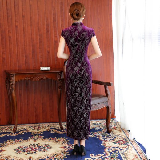 上海旗袍厂BJ-Q1039烫金秋季新款长款烫金旗袍 复古修身改良妈妈装旗袍连衣裙 商品图3