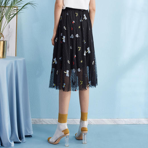 欧芮儿秋装女新款收腰显瘦黑色a字裙网纱半身裙女中长款潮 商品图1