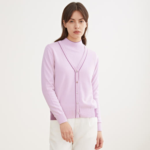 METTE羊绒世家2020秋冬新品女士100%山羊绒针织开衫V领撞色小外套 商品图4