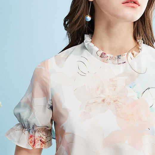 欧芮儿 夏装新款时尚两件套木耳边印花连衣裙女网纱半身裙套装 商品图3