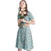 欧芮儿夏装新款短袖碎花连衣裙女系带收腰翻折V领中长裙子 商品缩略图4