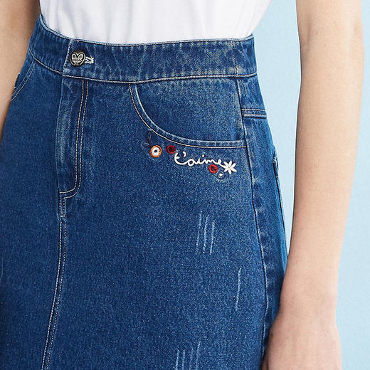 欧芮儿秋装女新款收腰显瘦a字裙女蓝色牛仔半身裙女短裙子 商品图2