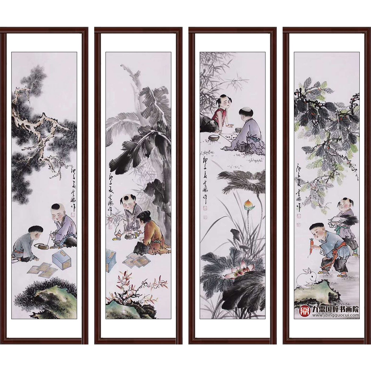 高云鹏《童趣图》34cm*138cm*4 人物四条屏作品 客厅/书房/茶室挂画