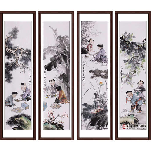 高云鹏《童趣图》34cm*138cm*4 人物四条屏作品 客厅/书房/茶室挂画 商品图0