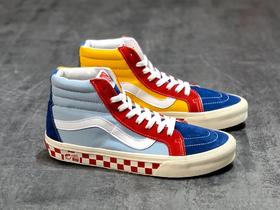 Vans SK8-Hi 安娜海姆 蓝红黄彩色拼接高帮硫化板鞋