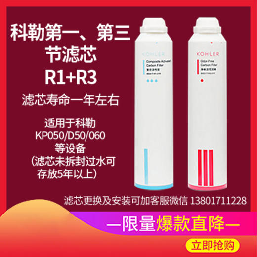 厨卫节秒杀 净水机滤芯复合活性炭K-80041T-R1-01R+K-80041T-R3-01R各两只 共四支滤芯组合 商品图0