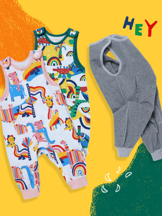 乐鱼儿童针织背带长裤连体衣男女宝宝背心款纯棉薄款婴儿连体裤【彩虹恐龙谷】 商品图1