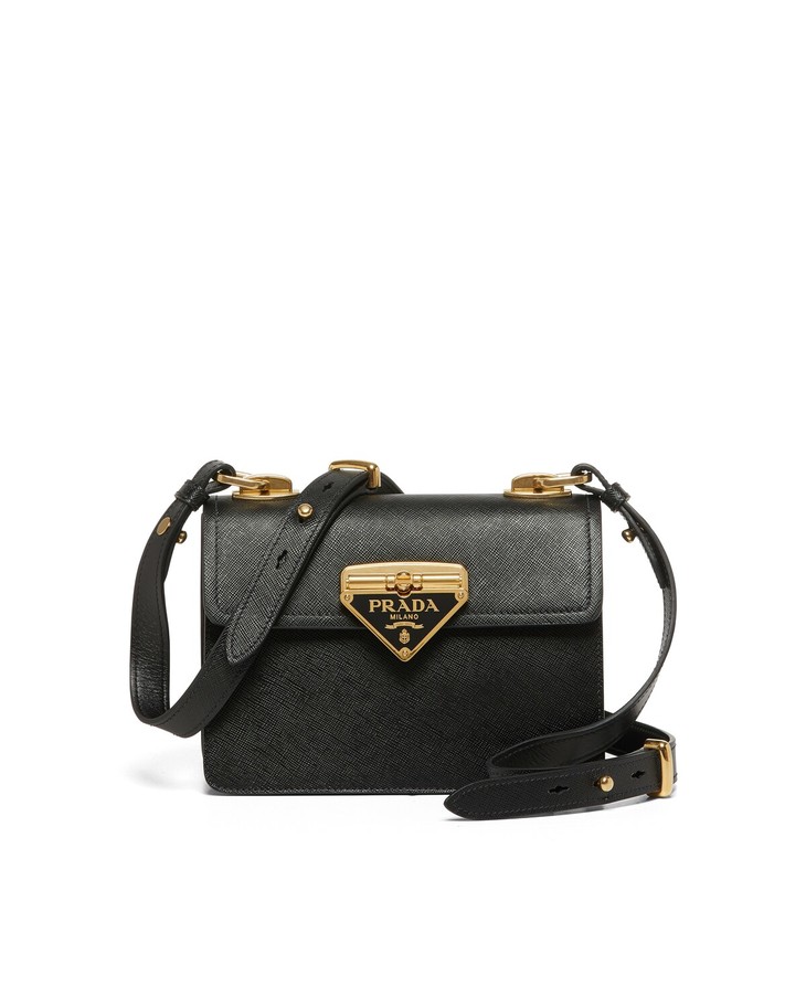 prada普拉达saffiano皮革单肩包黑色