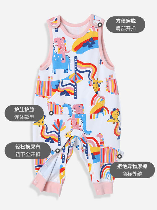 乐鱼儿童针织背带长裤连体衣男女宝宝背心款纯棉薄款婴儿连体裤【彩虹恐龙谷】 商品图4