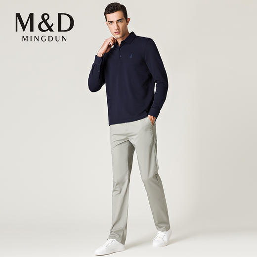 名盾秋冬新款 舒适多色纯色纯棉设计logo翻领T恤长袖Polo衫 商品图2