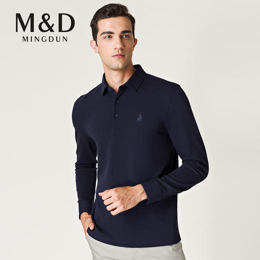 名盾秋冬新款 舒适多色纯色纯棉设计logo翻领T恤长袖Polo衫 商品图0