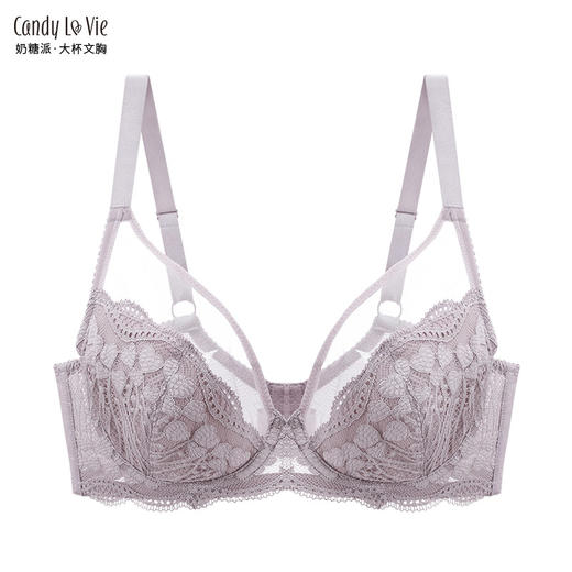 奶糖派紫灰微甜超薄承托全罩杯蕾丝夏季透气大码内衣文胸大胸显小侧收 商品图1