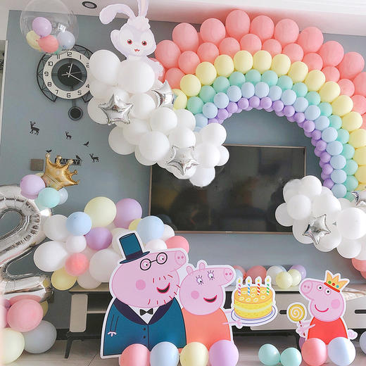 小猪佩奇女孩生日周岁宝宝宴主题上门布置彩虹气球梦幻难忘记录