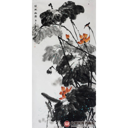 徐建斌《荷风珠露》68*138cm 花鸟竖幅作品 玄关/茶室挂画 商品图1