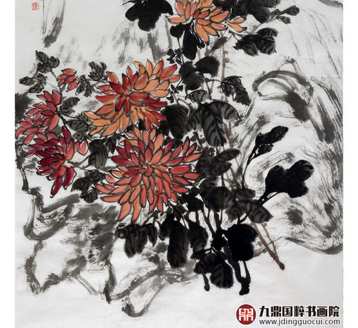 徐建斌《菊石图》68*138cm 花鸟竖幅作品 玄关/茶室挂画 商品图4